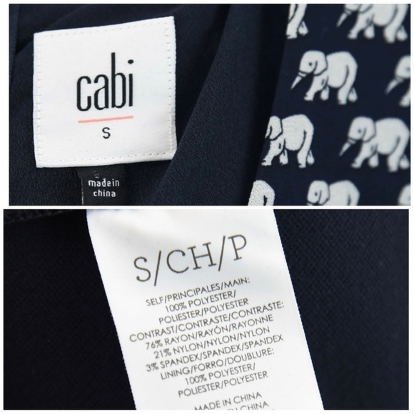 Cabi Navy Blue White Elephant Print Chiffon Overlay Layered Blouse Womens Sz S - Picture 12 of 13